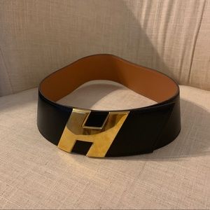 Authentic, black leather Hermes belt. Hardly worn.